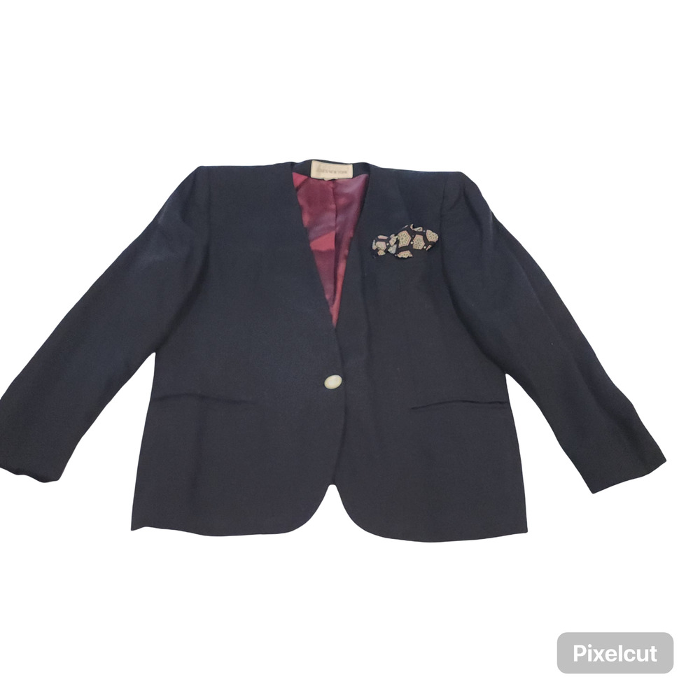 Vintage Jones New York Skirt Suit Womens 14 Navy Blue Lined 2 Piece USA Workwear
